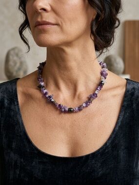 Vintage Purple Amethyst Chip Bead Necklace - Retro Jewelry